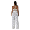 Women Two Piece Pant Sets Sexy Hollow Out Vest Sleeveless Tanks Tops Splice Long Pants Drawstring Streetwear Summer 2025