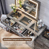 69" B rustikale Schlafzimmerkommode aus Holz mit Glasplatte, 9 großen Schubladen, 3 farbigen Leuchten und 30" HD-LED-Spiegel