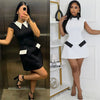 Elegantes A-Linien-Minikleid für Damen mit Peter-Pan-Kragen, kurzen Ärmeln, Taschen, Patchwork, Etui-Passform, hoher Taille, für Party und Club, kurze Kleider