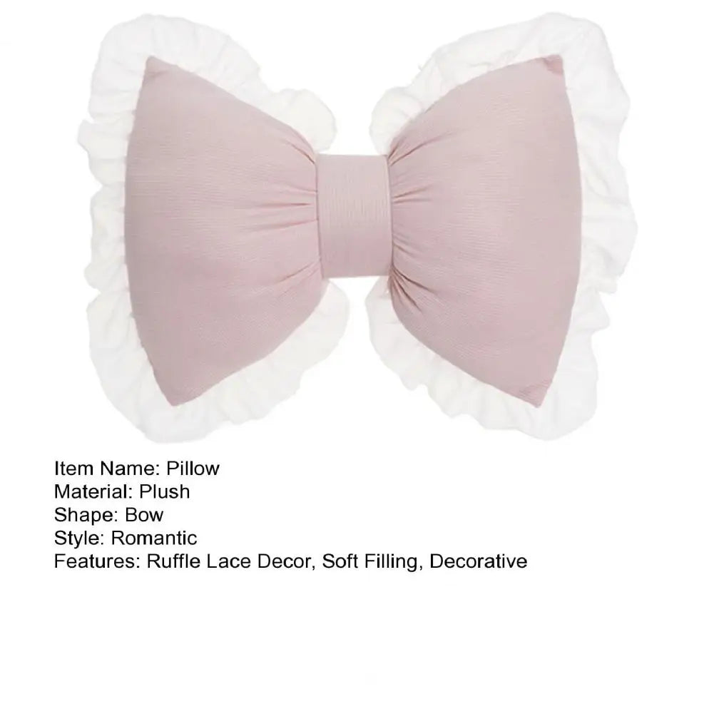 Pink Bow-shaped Pillow Ruffle Lace Decor Plush PP Cotton Filling Pillow Bed Couch Sofa Support Pillow Car Seat Companion Pillows
