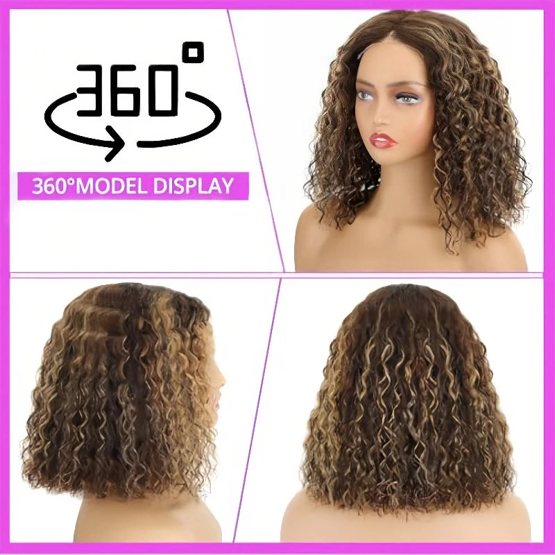 Deep Wave Bob Wig Human Hair Glueless Highlight 5x5 HD Lace Front 220% Density 4/27 Colored Ombre Wear and Go Human Hair Wigs