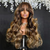 Honey Caramel Ombre Wig Layered Straight Lace Front Wig With Bangs Honey Blonde 13x4 HD Lace Wig Clearance Synthetic For Women