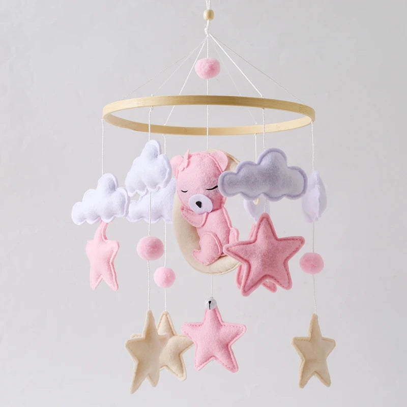 Baby-Kinderbett-Mobile-Rassel-Spielzeug 0-12 Monate Säugling Weicher Filz Teddy Samt Rosa Bär Bettglocke Hängendes Spielzeug Halterung Babybett Mädchen Spielzeug