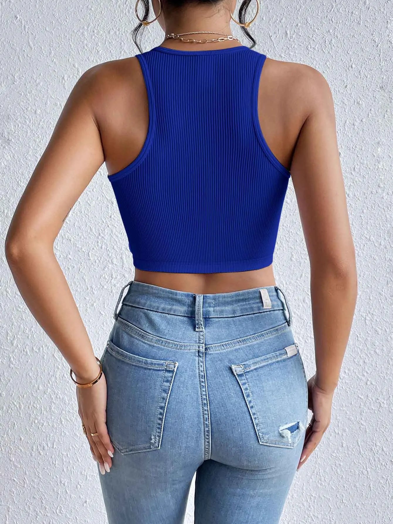 Women's Solid Ribbed Crop Tank Top Casual Sleeveless Basic Summer Top Comfortable Fit Fashionable Trendy