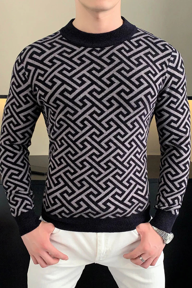 Herbst Winter Samt Strickpullover Herren Langarm Rundhalspullover Slim Fit Business Freizeit Strickwaren Tops Herrenbekleidung