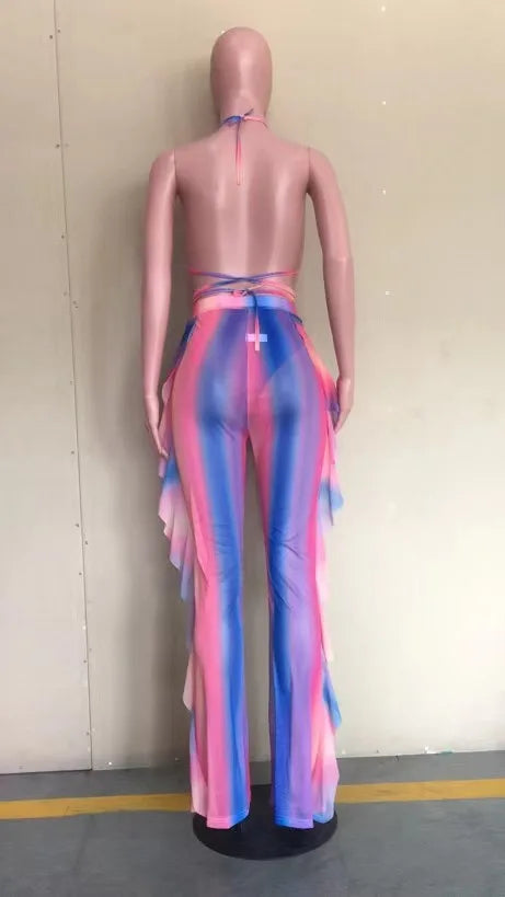 Bra+tassel Pants Suit  2 Piece Set Women Hot Pink Swimsuit Mesh Bathing Suit Sexy Matching Swimwear Viquinis Mujer 2022