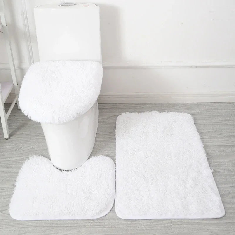 3er-Set einfarbige Heimteppiche Toilettendeckelbezug Teppich-Set rutschfeste Fußmatte für Badezimmerboden Badteppich Fußmatte