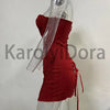 Sexy Strapless Bright Silk Lace-up Mini Dress Women Red Black Sleeveless Backelss Bodycon Dresses Evening Party Cocktail Gowns