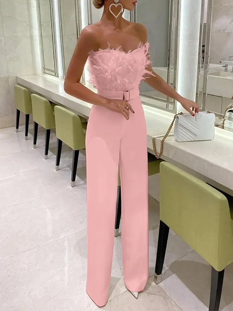 Damen Sexy Jumpsuit Brustwickel Frühling Sommer Mode Weiblich Elegant Weiß Empire Lässig Gerade Lange Jumpsuits