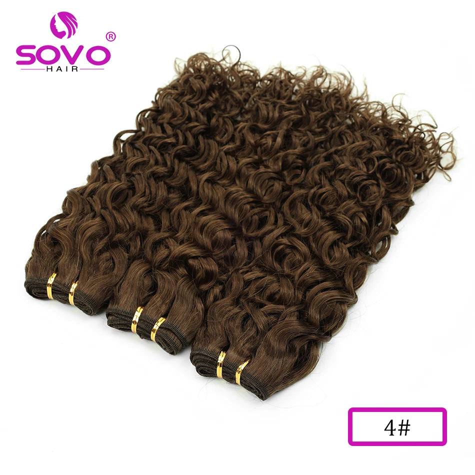 SOVO Honey Blonde Water Wave Human Hair Extensions 100 G Highlight P6/613 Natural Wet and Wavy Peruvian Curly Hair Weave Bundles