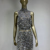 Sparkling Rhinestone Sexy Halter Backless Two-Pieces Set Birthday Evening Party Celebrate Stage Costume Nightclub Gown Dress