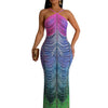 Neue Gradient Strass Tie-Dye Print Neckholder Meerjungfrau Lange Kleider Damen Rückenfrei Ärmellos Schmal Geburtstagsparty Abschlussball Vestidos
