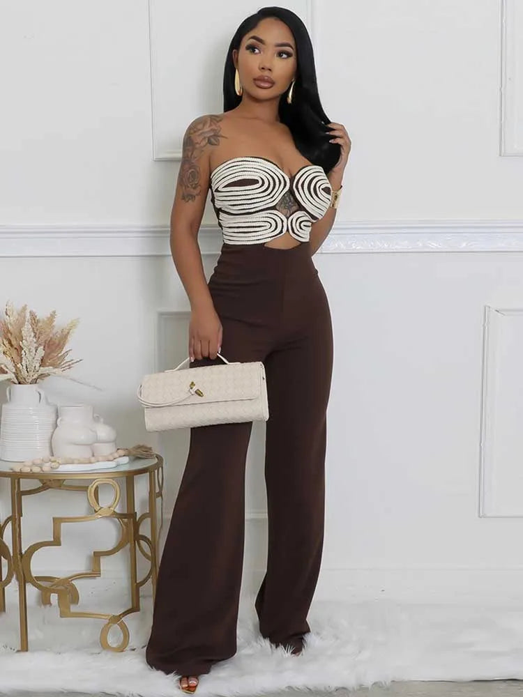 Damen Sommer Trägerloser Jumpsuit Sexy Einteiler Outfits Cut Out Taille Party Jumpsuit Kleidung Damen Langer Rückenfreier Overall