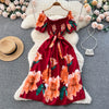YuooMuoo Fashion Sommer Blumenmuster Langes Kleid Damen Vintage Eckiger Ausschnitt Geraffte Brust Schärpe Bandage Sundress Party Kleider
