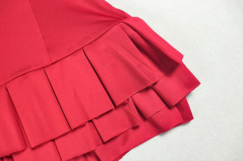 Joskaa Elegant Red Mini Tiered Dress Women Hipster Sexy Halter Backless Skinny Vestidos 2025 Summer Clubwear Vacation Beachwear
