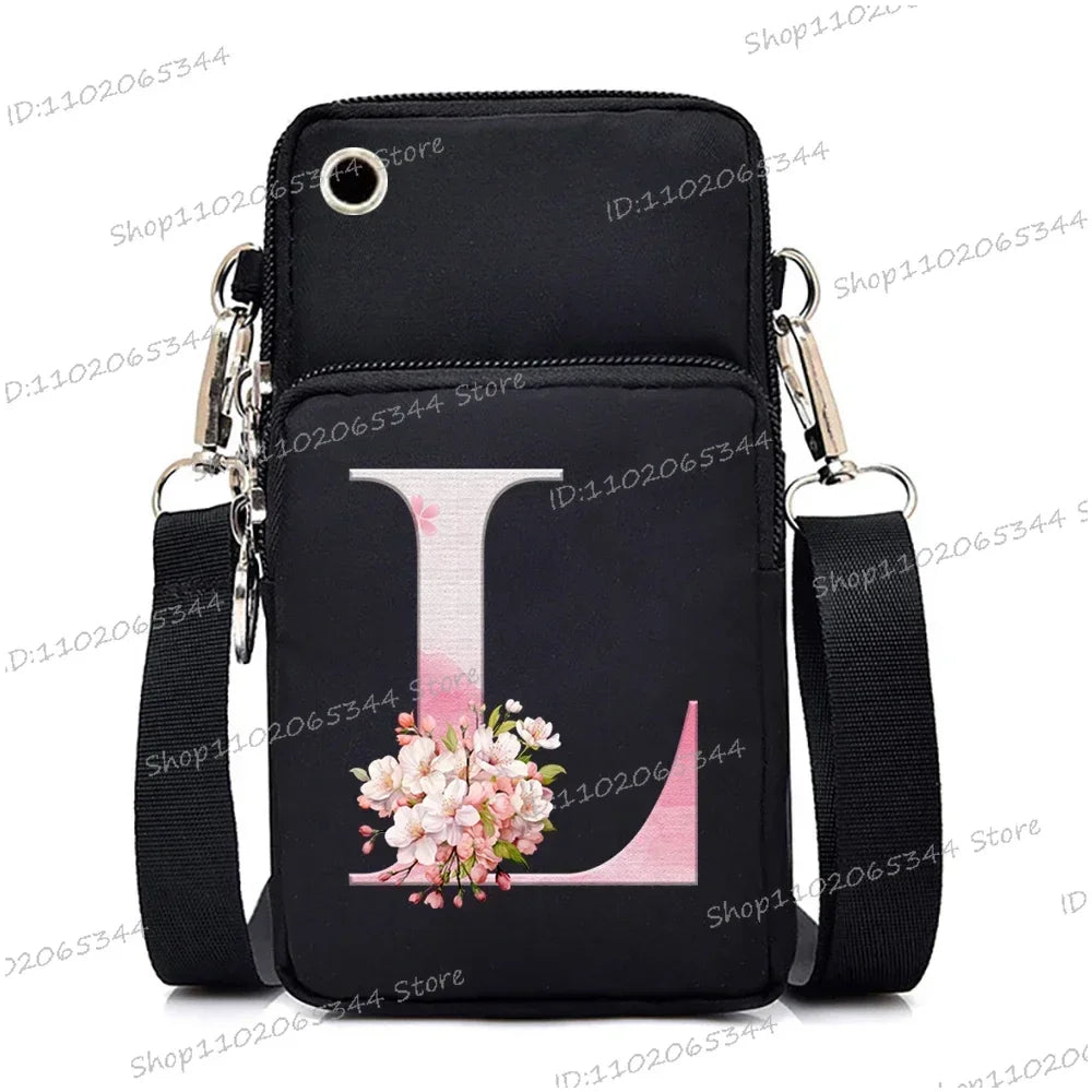 Damen Kuriertasche Kleine Handtasche Umhängetasche Geldbörse für Handy Sakura 26 Alphabet-Druck Münzgeldbörse Damen Kartenhalter