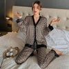 Frühling Herbst Neuer Satin-Seidenpyjama für Damen Mode Langarm Lange Hose Hochwertig Elegant Bequem Revers Loungewear