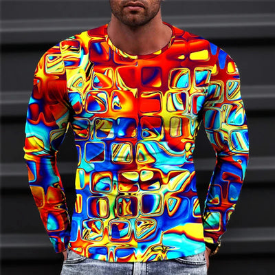 2023 Neues Herbst Herren T-Shirt mit optischer Täuschung, Rundhalsausschnitt, Langarm, 3D-Druck, modisches Oberteil, Pullover T-Shirts, Herrenbekleidung