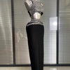 Summer New Women Sexy Sewed Crystal Diamonds Black Long Bandage Two Piece Set Celebrity Evening Party Long Skirt Suits