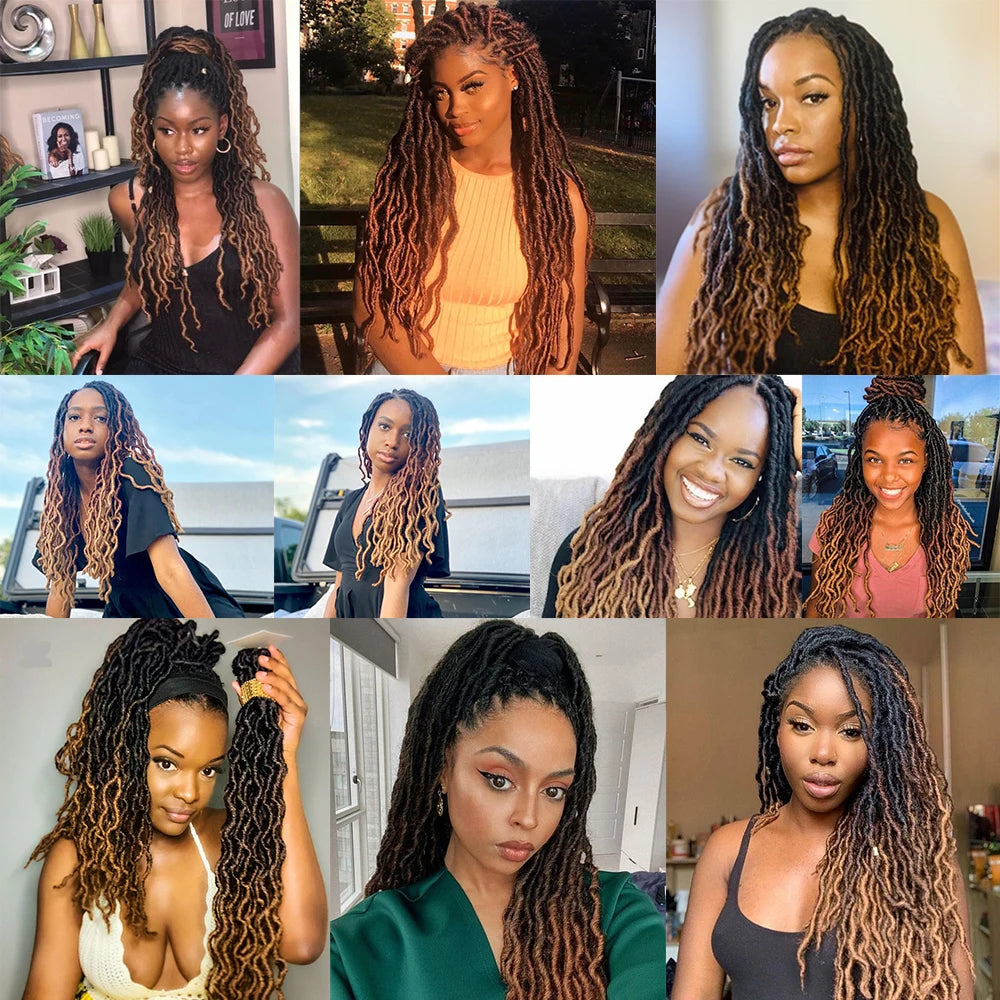 Goddess Faux Locs Crochet Hair Soft Curly Dreadlocks Hair Extensions Synthetic Braiding Hair Ombre Crochet Locs Wholesale Braids