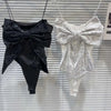 DEAT Sequin Big Bow Jumpsuit Suspender Vest For Women 2024 Summer New Fashion Celebrity Solid Color Camisole Female 11XX9197