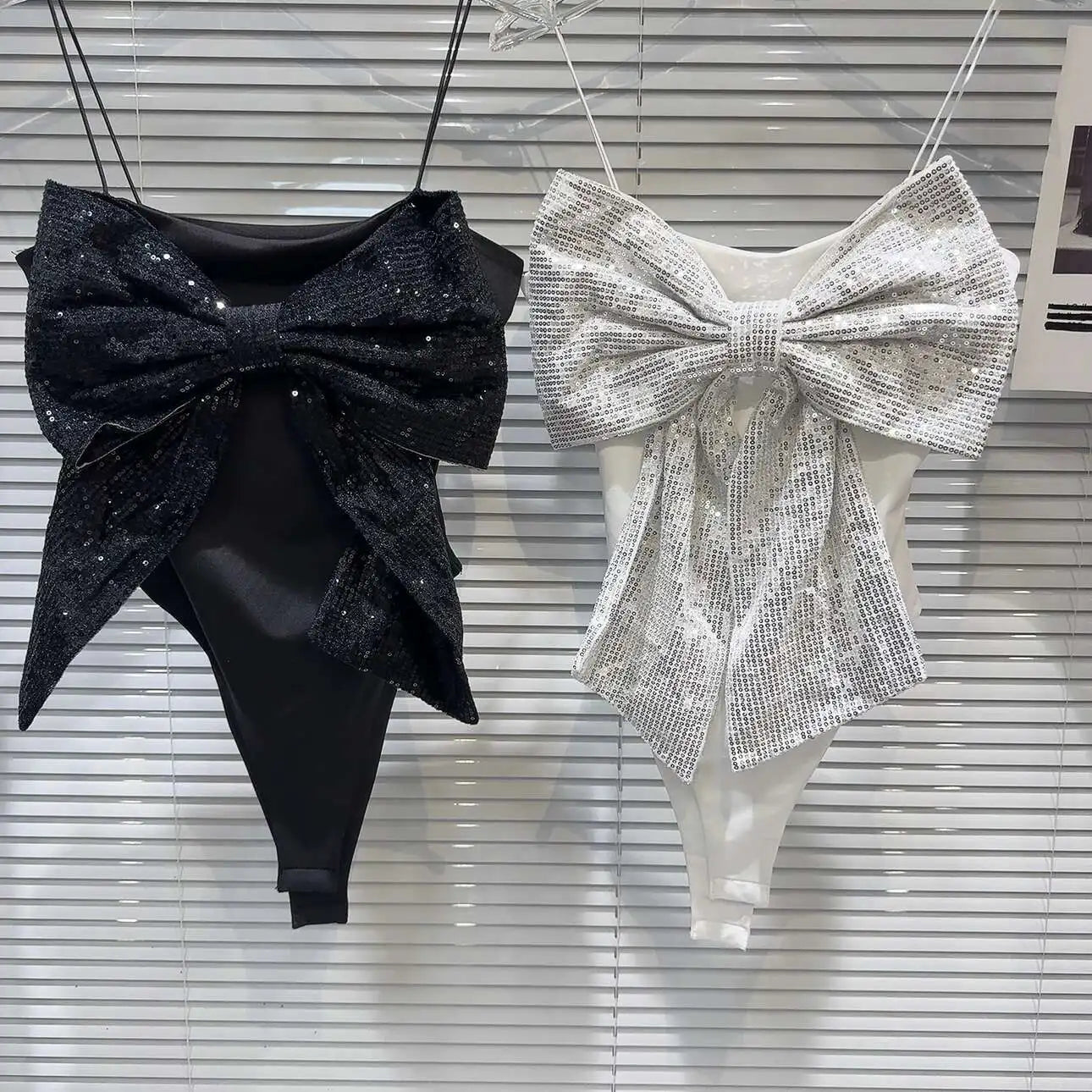 DEAT Sequin Big Bow Jumpsuit Suspender Vest For Women 2024 Summer New Fashion Celebrity Solid Color Camisole Female 11XX9197