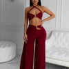 Wishyear Sexy Black Women's Halter Bandage Cross Top amd Wide Leg Pants Two 2 Piece Sets Sexy Night Club Party Evening Outfits