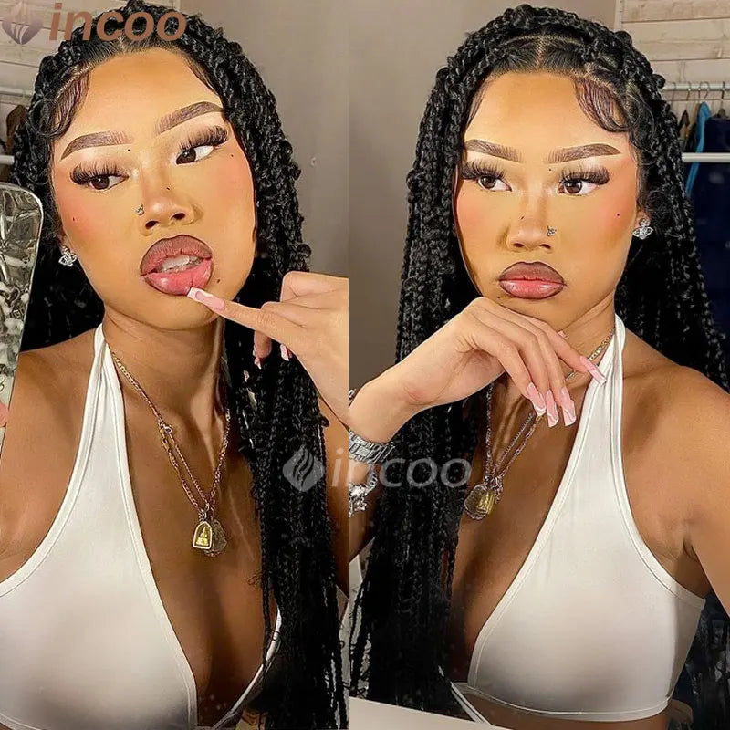 36 Zoll Synthetische Spitze Geflochtene Perücken Schmetterlingszöpfe Spitzenperücke für schwarze Frauen Zopfperücken im Ausverkauf Box Braids Spitzenperücke