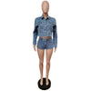 Autumn Outfits for Women 2024 Denim Jacket Shorts Two Piece Sets Streetwear Diamonds Distressed Short Pants Buttons Coat Suit