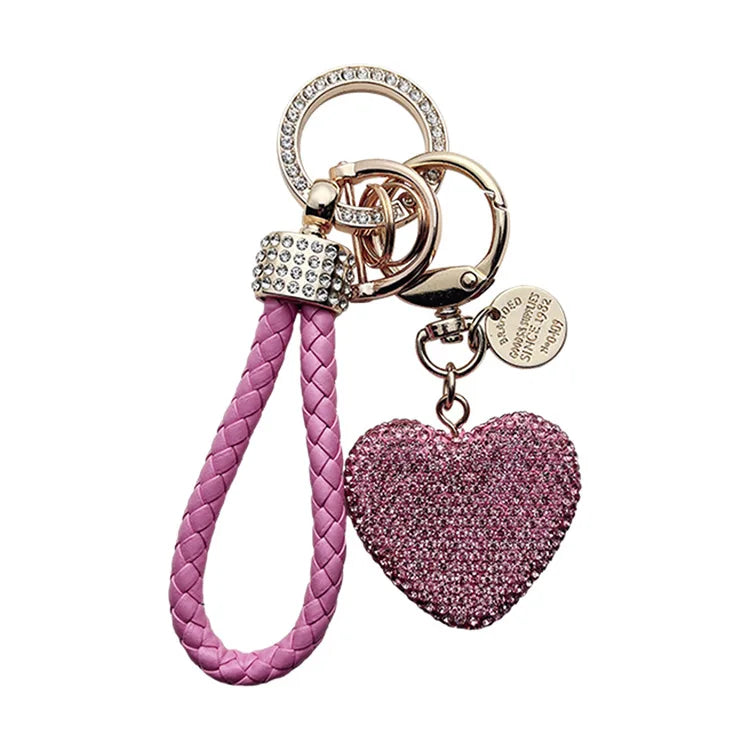 Strass-Diamant, voll besetzter Liebes-Schlüsselanhänger, Lederseil, Kreuzanhänger, herzförmiger Auto-Schlüsselanhänger, exquisite Damenschlüsselanhänger.