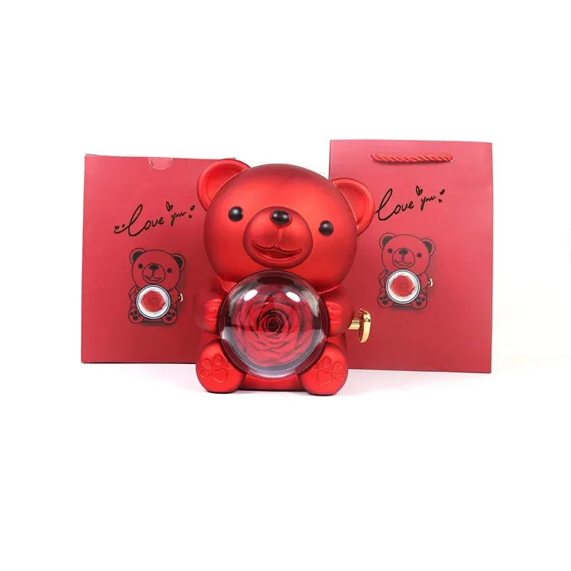 Valentinstag Rose Hug Bär Schmuckkästchen Echte Ewige Rosen Geschenke für Freundin Frauen Ehefrau Muttertag Geburtstag Jahrestag