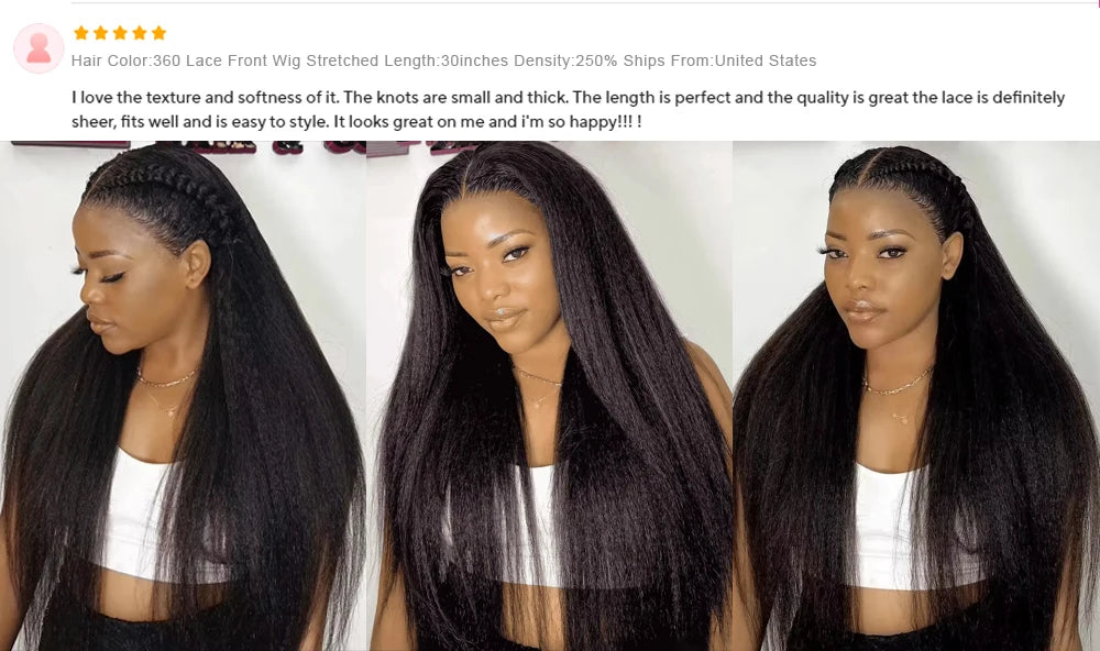 High Density Kinky Straight 360 Lace Front Wigs Human Hair Brazilian 40 Inch Yaki Straight 13x6 HD Lace Frontal Wig Preplucked
