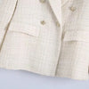 TRZA Women Fashion Tweed Double Breasted Blazer Coat Vintage Long Sleeve Flap Pockets Female Outerwear Chic Veste Femme