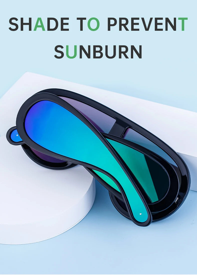 Oversized Wellen-Masken-Sonnenbrille Einteilige Damen-Sport-Y2K-Punk-Sonnenbrille für Damen 2024 Luxusmarke Steampunk-Brillen-Goggle