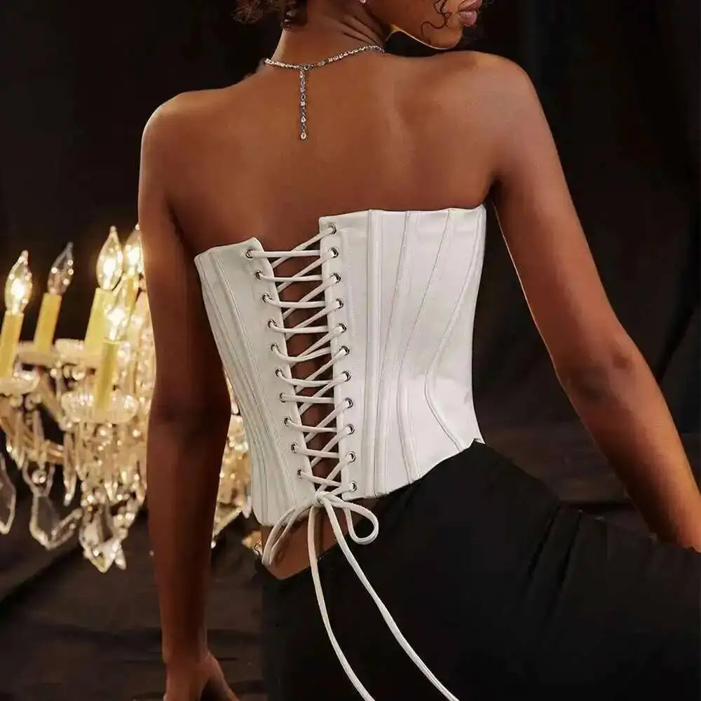 Giyu Sexy Camis Bandage Lace Up Corset Crop Tops Women 2025 Summer Elegant White Camisole Off Shoulder Backless Blusas Femme