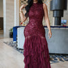 HLJ Sexy Sequin Patchwork Bodycon Dresses for Woman Mesh Shining Sleeveless Ruffle Dress Female Party Clubwear Vestidos 2025 New