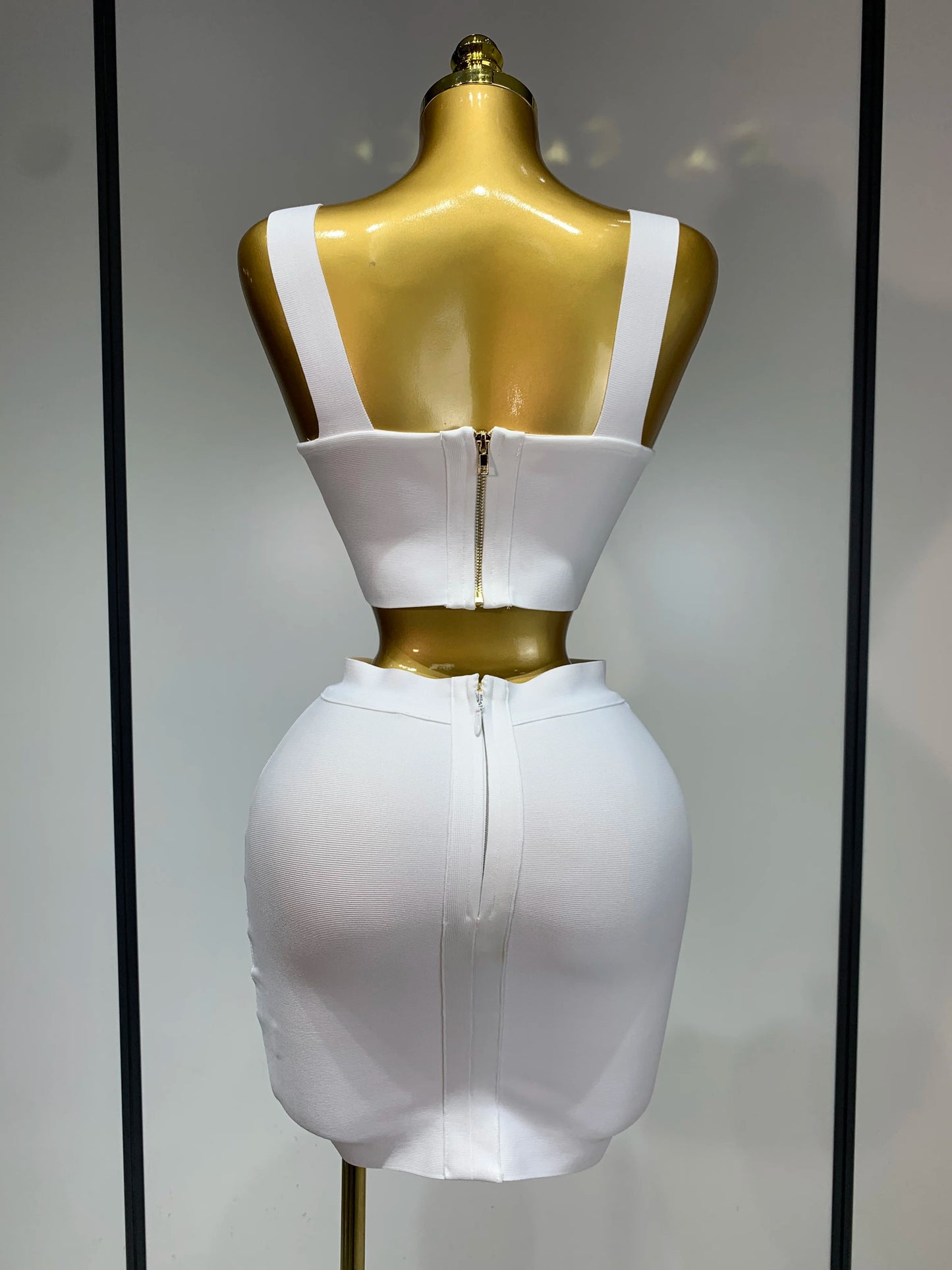 Damen sexy Top kurzer Rock Bodycon Bandage Zweiteiler Sets Weiß Schwarz 2025 Abendparty Luxus Geburtstag Outfit Nachtclub Anzüge