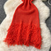 Joskaa 2025 Summer Women Elegant Round Neck Sleeveless Tassels Hem Bodycon Mini Knitted Dress Holiday Beach Party Clubwear