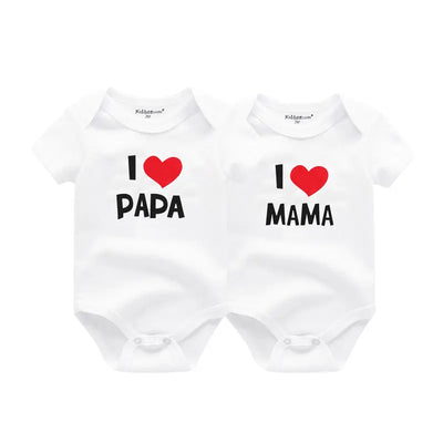 Kiddiezoom 2 Pcs/Lot Four Seasons I love Papa Mama Newborn Boy Girl Bodysuits Soft 100%Cotton Baby onesies Twin Clothes