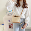Yogodlns Summer Small Straw Handbag Trendy Shoulder Bag Woven Bucket Crossbody Bag Casual Seaside Beach Bag Gilrs Handle Tote