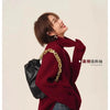 Rollkragenpullover 100% Kaschmir Pullover Damen lose verdickend Anti-Aging Nische Vintage Roter Rundhals-Pullover Damen Langarm
