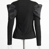 TWOTWINSTYLE Solid Spliced Bowknot T Shirt For Women O Neck Long Sleeve Patchwork Mesh Casual Temperament T Shirts Female Style