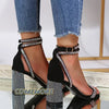 Glänzende goldene Strasssteine Chunky Heels Sandalen Damen Sexy Kreuz Knöchelriemen Silber High Heels Sommer Party Kleiderschuhe Damen Pumps