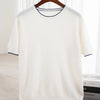 Men's T-shirt 2024 Summer New Knitted Tank Top Fashion Color Block Round Neck Pullover Sweater 100% Pure Wool Short sleeved