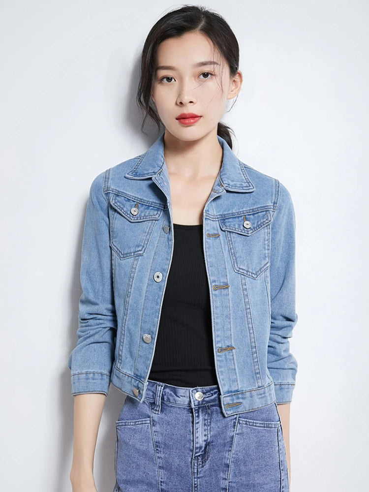New Women's Denim Jacket Spring and Autumn 2026 Casual Short Denim Jacket Women's Korean Version Solid Color Jacket Clothes