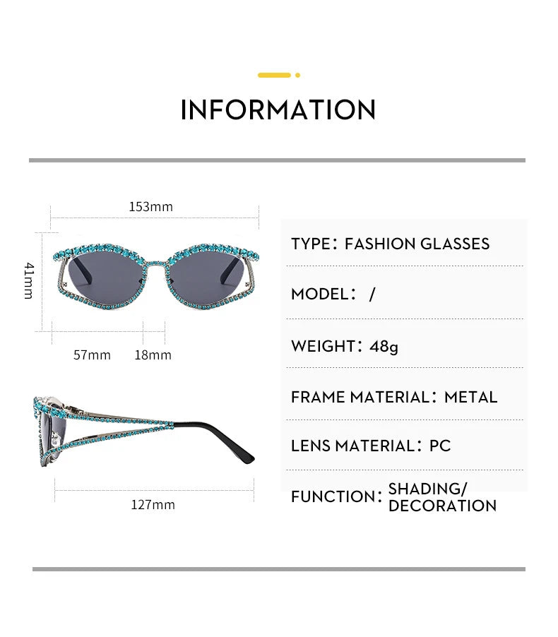 XJiea 2024 Designer Strass-Sonnenbrille für Damen Luxusmarken-Mode-Steampunk-Herrenbrille Party-Strand-Schatten-Accessoire