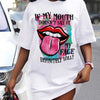 Women's summer casual fashion loose plus size letter lip print pattern printed short sleeved summer T-shirt dress