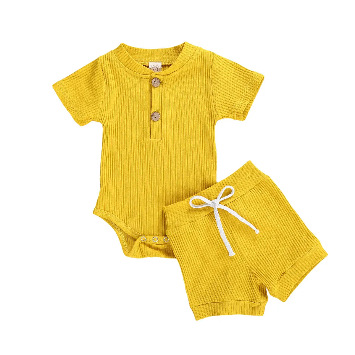 2Pcs Unisex Baby Summer Outfits Suit Solid Color Ribbed Casual Short Sleeves Romper+Elastic Waist Shorts for Toddler Infant