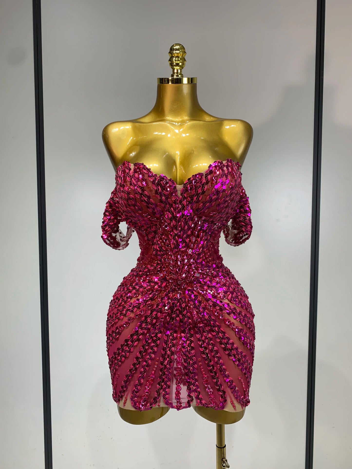Women Sexy Sparkly Rhinestones Sequins Off The Shoulder Mesh Mini Dress Birthday Party Nightclub Dancer Stage PhotoShoot Costume