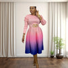 Miyaki Plus-Size Women's Dress with Pleated Design, Puff Sleeves, Long Sleeves, Gradient Color-Blocking, Mid-Length Dress, Popular in Europe and America, Suitable for Daily Wear, Travel, and Dates